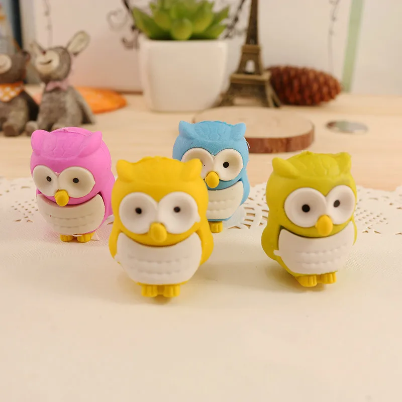 

4 Pcs Kawaii Cartoon Erasers Creative Cute Animal Owl Children's Student Eraser Student Office Supplies Stationery Wholesale