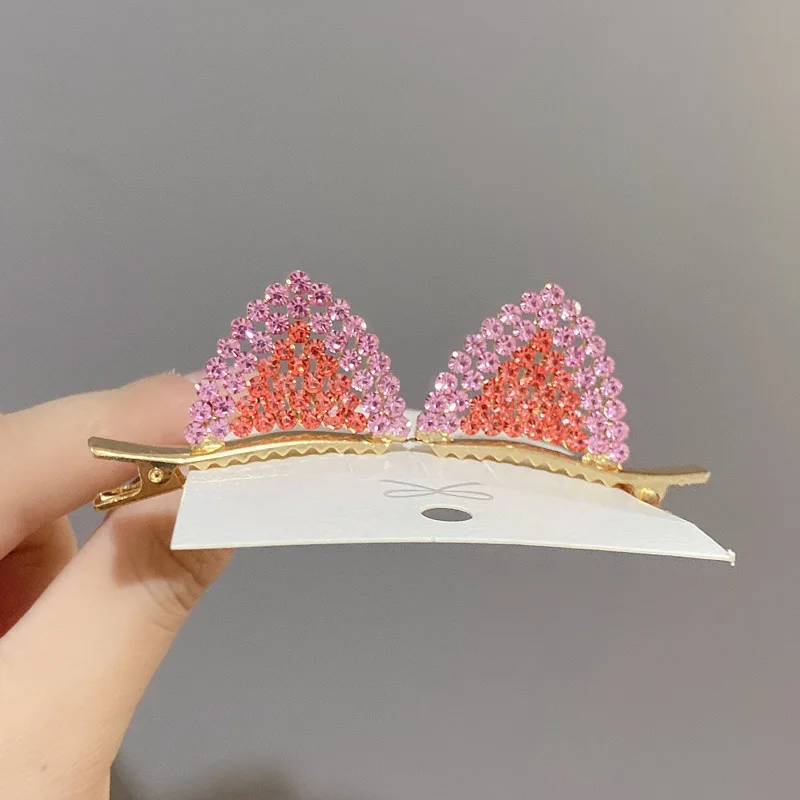 

1pair Rhinestone Hair Clips Crystal Cat Ears Hairpins Princess Lovely Hair Barrette Headwear Kids Daily Wearing Party Decoration