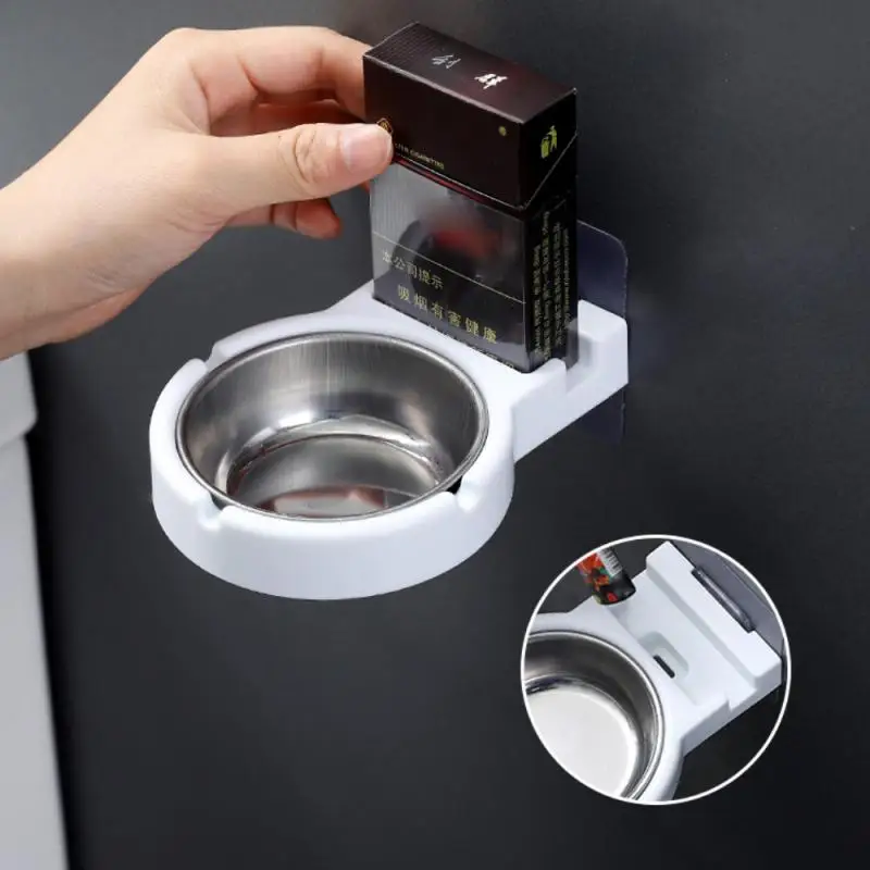 

Creative Wall Hanging Ashtray Stainless Steel Cigarette Storage Shelf With Non-marking Sticker Bar Simple Table Bottom Ashtray