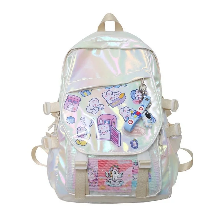 

2021 summer new lovely pearl gradient cartoon sticker soft girl student backpack Korean schoolbag