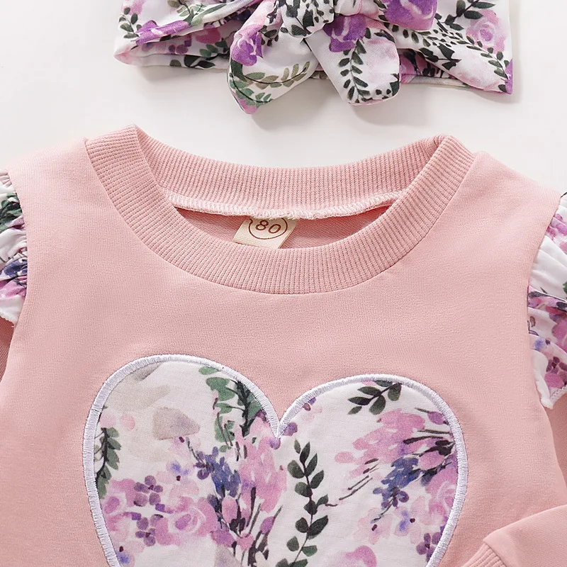Floral Baby Girls Clothes Kids For 3Pcs Set Ruffle Tops+Pants+Headband Flower Print Toddler Girl Clothing D30 |