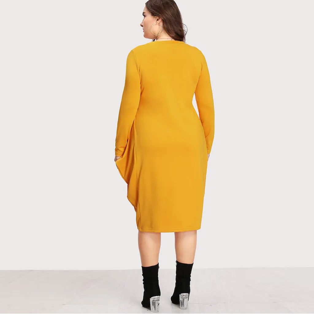 Платье женское ropa mujer vestidos de verano платья vestidos verano mujer robe femme plus повседневное однотонное XL-5XL с длинными рукавами Z4