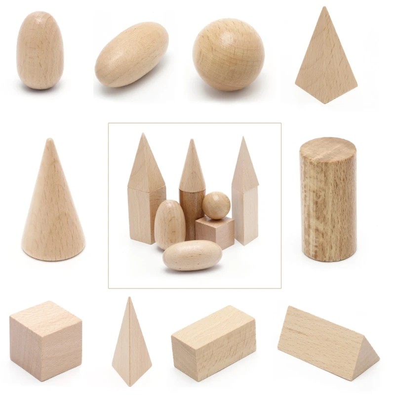 

Wooden Geometric Solids 3-D Shapes Montessori Learning Education Math Toys Resources for School Home