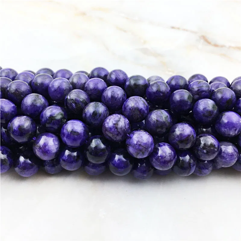 

Fashion Deep Purple Charoite Loose Beads Stone Natural High Quality Smooth Quartz Hole Bead Gem For Making DIY 6 8 10 mm Jewelry