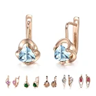 Женские серьги Davieslee из розового золота 585 пробы с цветами, зелеными, синими, черными камнями, ушные ювелирные изделия, серьги для женщин LGEM33