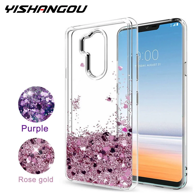 Блестящий чехол с жидким зыбучим песком для LG K50 Stylo 5 V30 K8 K10, мягкий чехол с блестками и сердечками для LG Q6 G8 V50 ThinQ G7 6 5 4