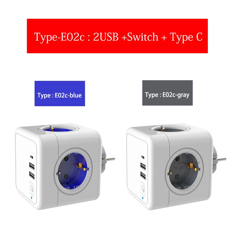 

Power Strip EU Plug With USB Tpye-C Switch Smart Socket 4 Outlet Wall Extension Desktop Fast Charging for Home