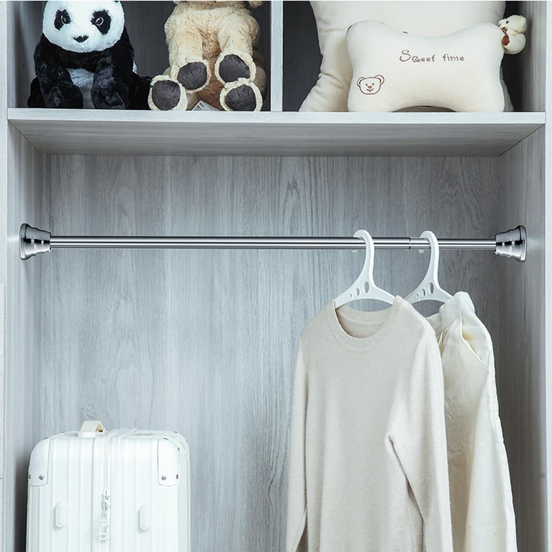 

Clothes rail Punch Free Telescopic Rod Bathroom Shower Curtain Rod Drying Rack Up and Down Brace Wardrobe 70-130cm