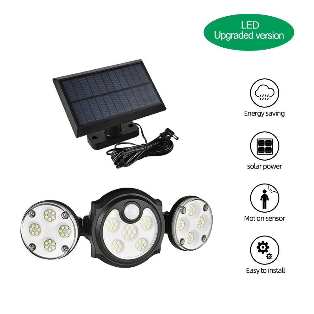 

Солнечный 3-головы поворотный светильник дороги на открытом воздухе Водонепроницаемый путь Сенсор настенное многофункциональное Водонепр...