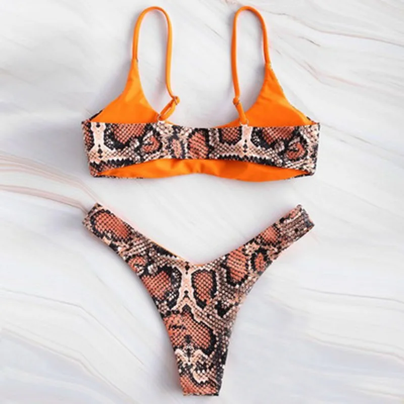 

Snakeskin Thong Bikini Set Women 2020 Push Up Separate Swimsuit Female Swimwear String Bikini Swimming Suit Tankini Bathing Suit