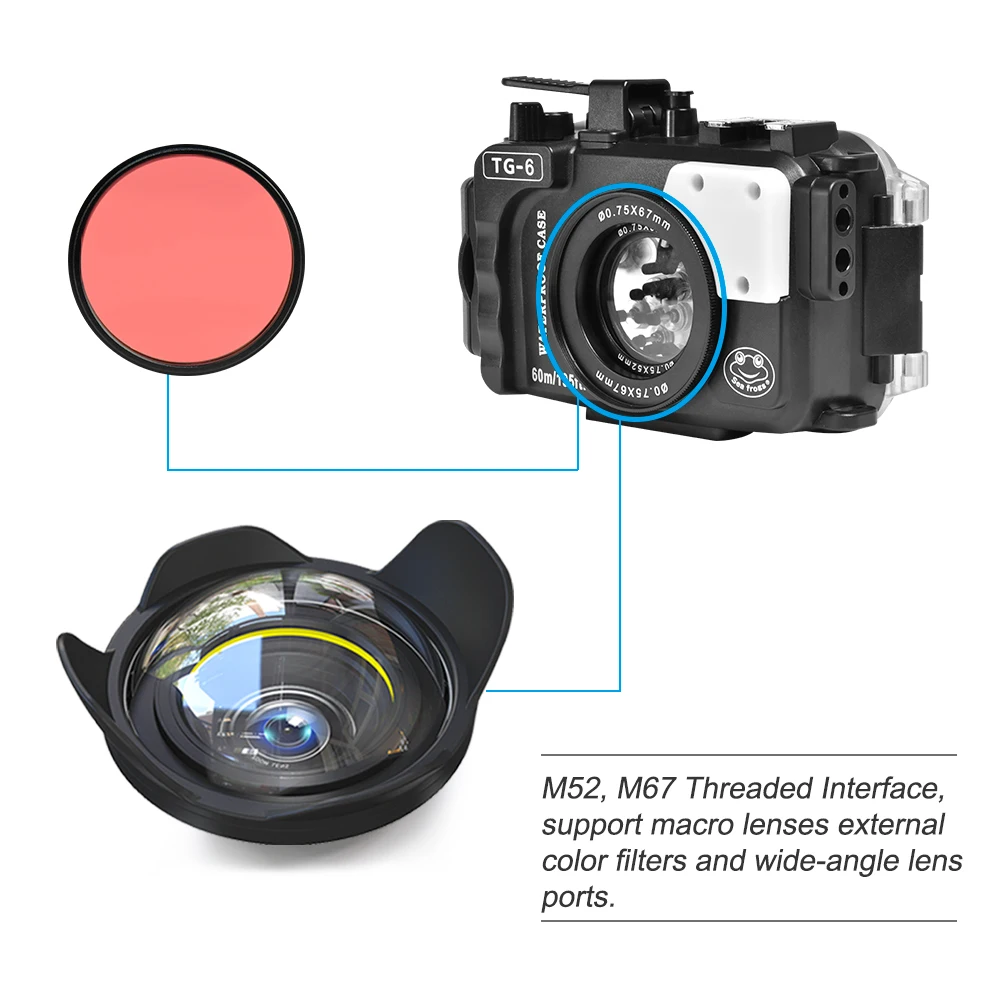 Корпус для подводной камеры SeaFrogs водонепроницаемый чехол Olympus TG6 52 мм 67 M10/M14/M16