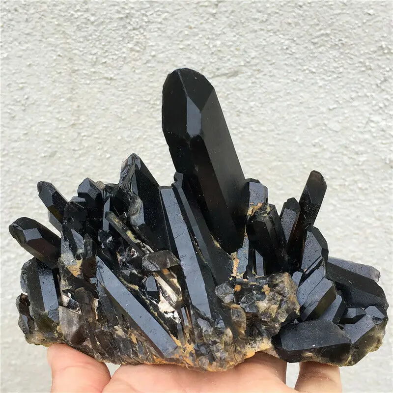 

Natural black quartz cluster mineral specimen healing crystal