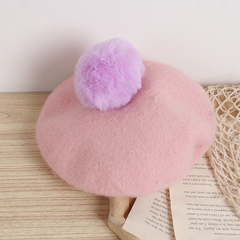 Little Girls Soft Beret Hat Classic French Style Winter Warm with Cute Pompom | Детская одежда и обувь
