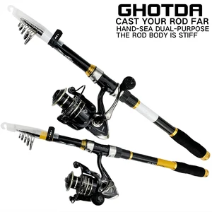 Телескопическая удочка, спиннинг, сверхлегкая карбоновая удочка для ловли карпа, портативная удочка для забрасывания, удочка и катушка - изображение