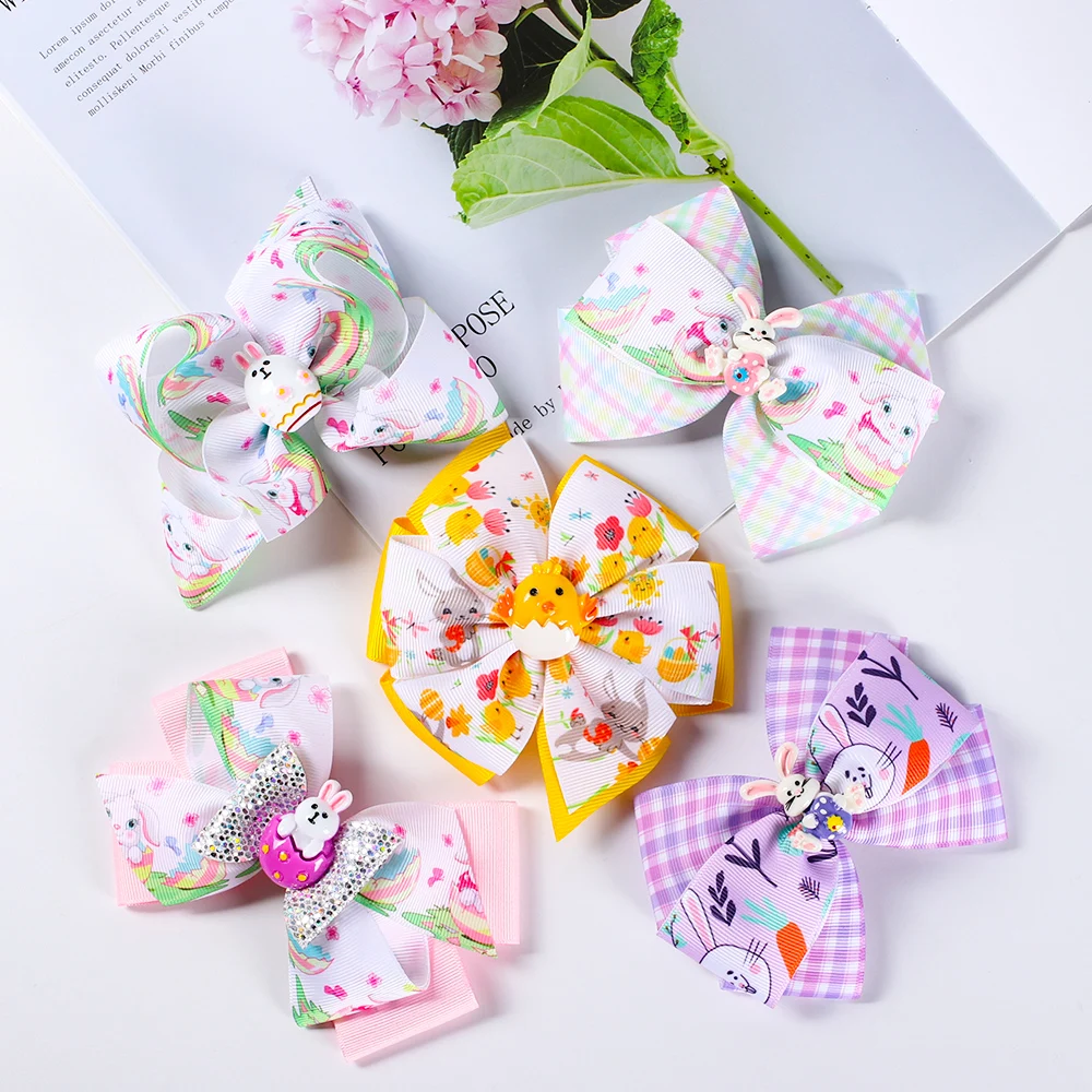 

Printed Bow Hairpin Cute Bunny Hair Clips Easter Eggs Hair Accessories Glitter Colorful Barrettes Spring Clips for Children Kids