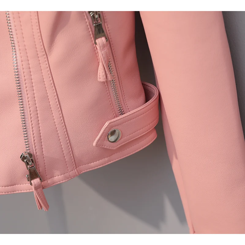 Куртка женская демисезонная из искусственной кожи розовый | Женская одежда