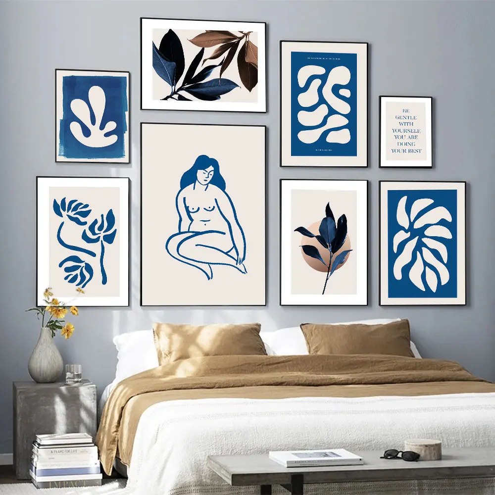 

Blue Coral Flower Sky Woman Nude Lady Line Wall Art Canvas Painting Nordic Posters And Prints Wall Picture For Living Room Decor