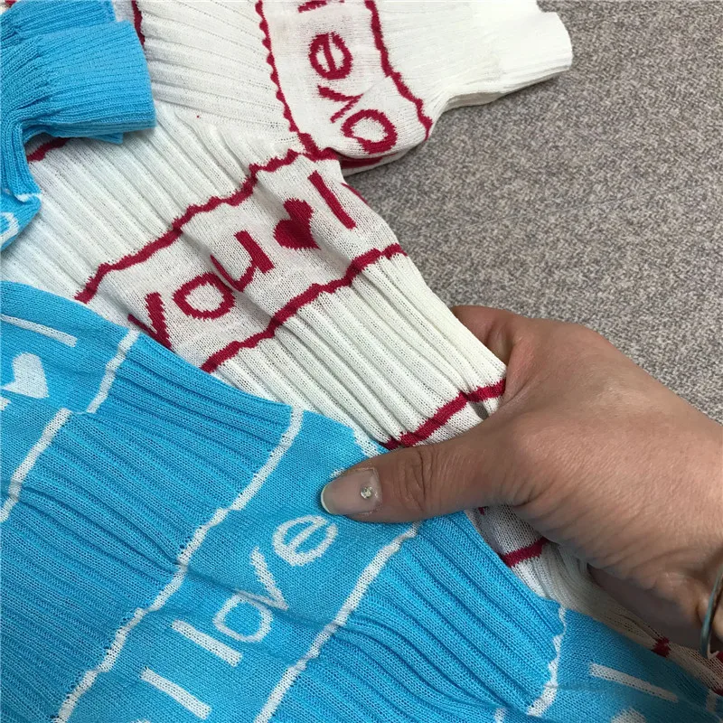 

Contrast Color Letter Loose Slimming Thin Ice Silk T-shirt Women's 2021 Summer Pullover Round Neck Spiral Mosquito Knitted Top