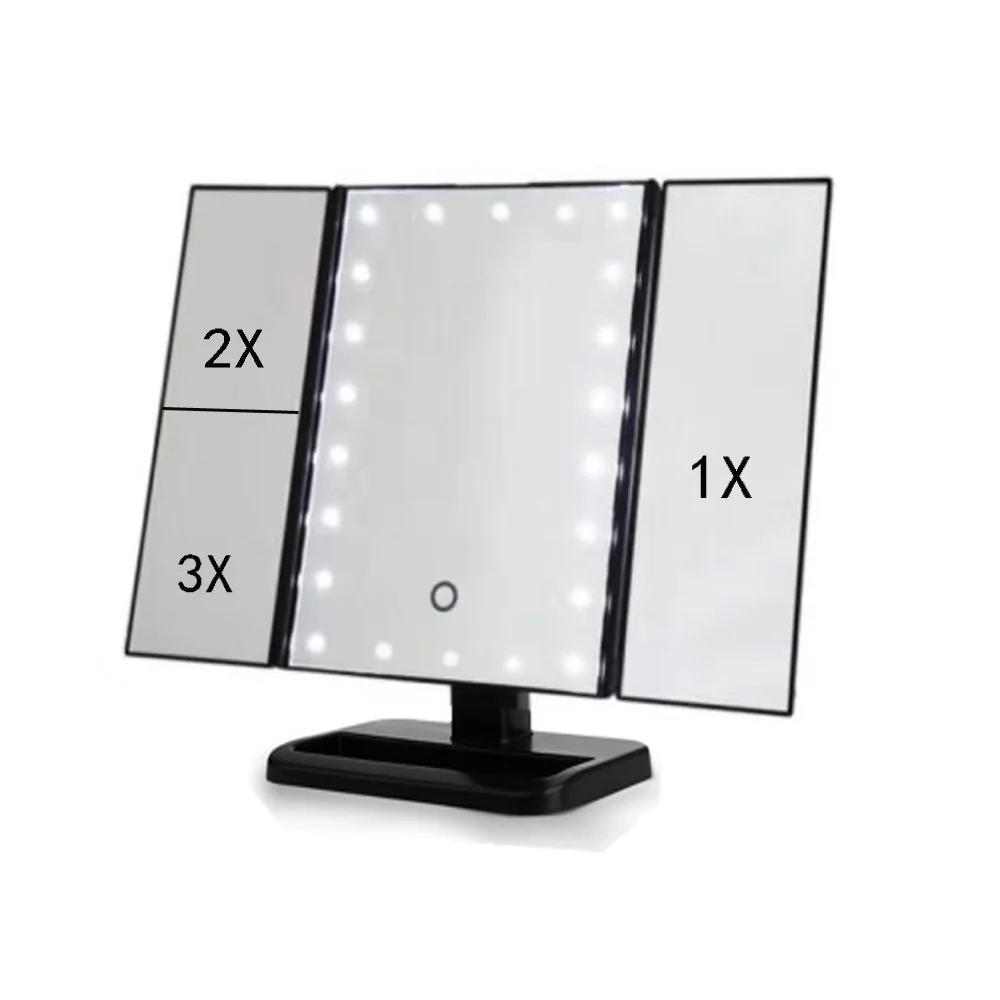 

Makeup Mirror Vanity Mirror with Lights, 1x 2X 3X Magnification, Touch Screen Switch Portable Trifold Cosmetic Mirror with LED