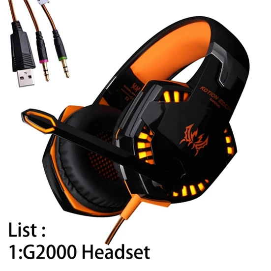 G2000 Orange KOTION каждый лучший глубокий бас Игровые наушники, головной гарнитур для PS4 Xbox One ноутбук планшетный ПК rophone светодиодный свет - Цвет: G2000 Orange