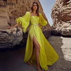 Женское шифоновое вечернее платье Verngo, ярко-желтое платье с длинными рукавами-фонариками, разрезами по бокам, Пляжное платье для выпускного вечера, 2021