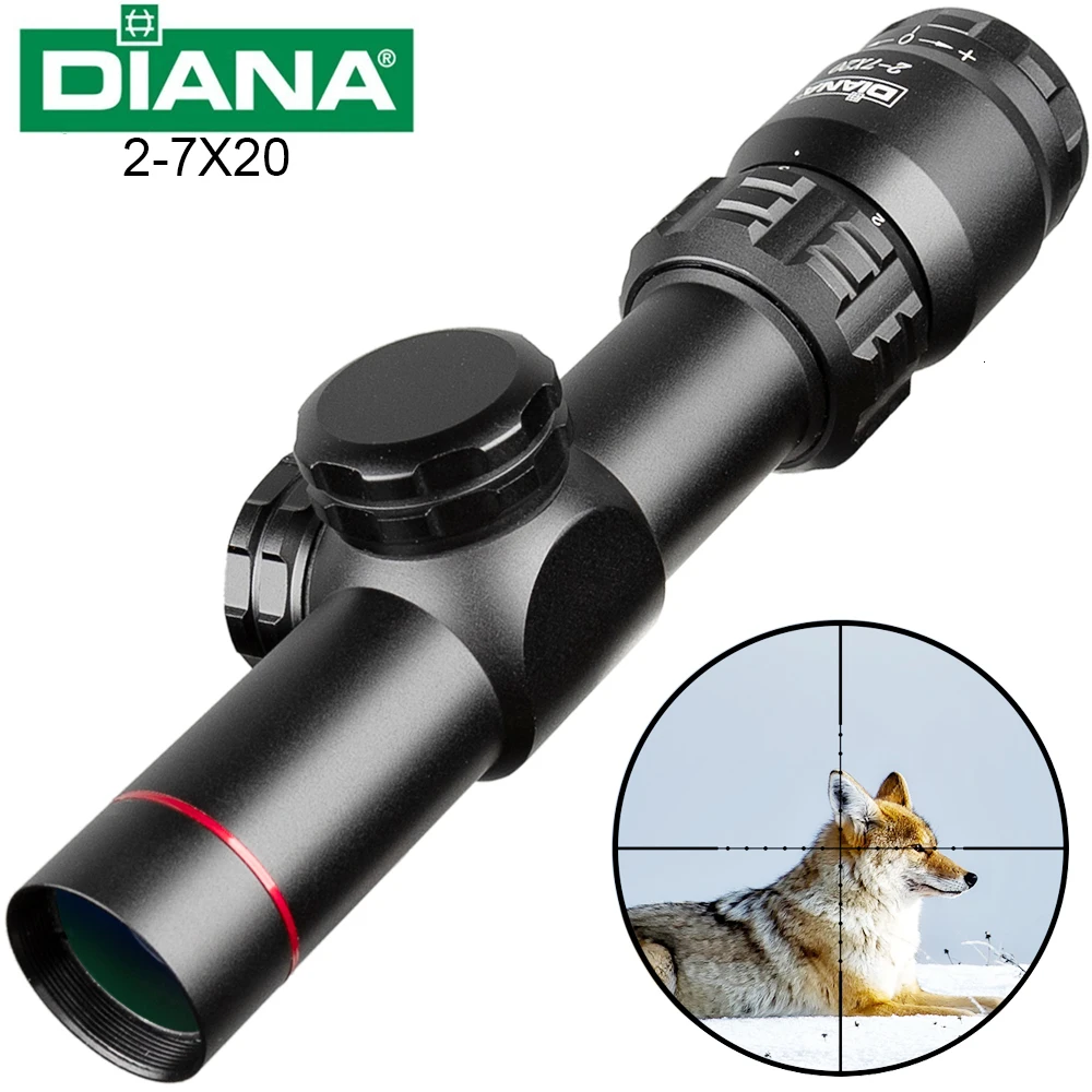 Buy DIANA 2 7x20 HD Riflescope Mil Dot Reticle Sight Rifle Scope Sniper Hunting Scopes Tactical Rifle Scope Airsoft Air Guns Pocket