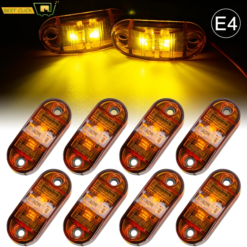

8x 12V/24V Oval LED Side Marker Lights Lamp Universal Indicator of Position with Amber Bulbs for Truck Trailer Van Lorry Car Bus