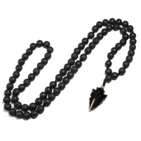 natural lava beads necklace obsidian arrow pendant vintage necklaces women men jewelry yoga mala meditation