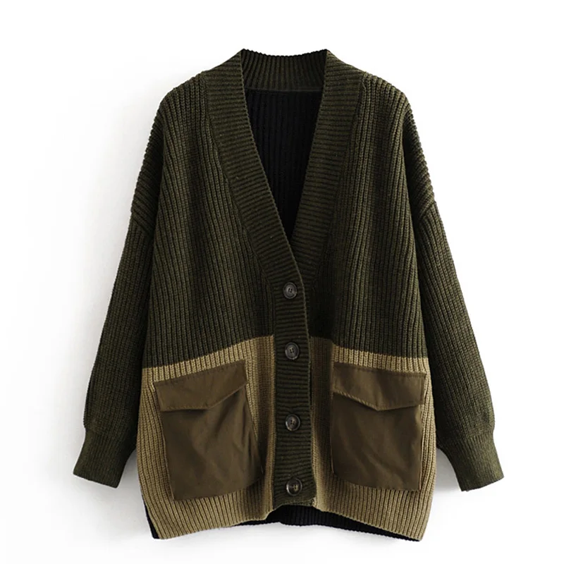 AGong Повседневный однобортный свитер женский модный с v-образным вырезом женские