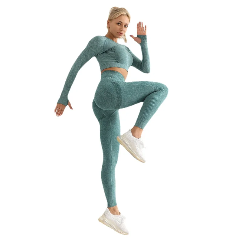 

Бесшовный пуловер с длинным рукавом и принтом Улыбающееся, женский спортивный костюм для бега, леггинсы с высокой талией и подтягивающим бе...