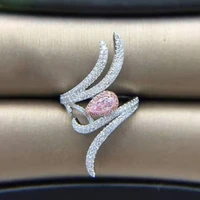 trendy pink water drop zircon rings women luxury style crystal ring girls big angel wings jewelry sweet party