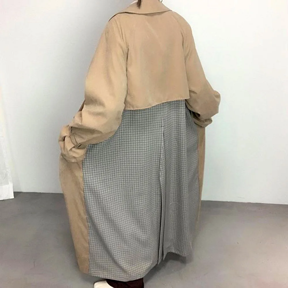 

Trench Coat Women 2021 Autumn Winter Japan Female Tops Patchwork Loose Notched Lapel Long Sleeve Jacket Coats Tops Outwear