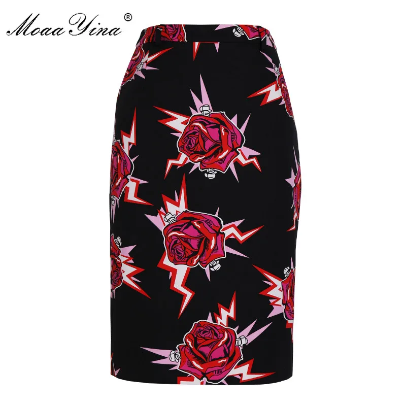 MoaaYina розовый принт пакет ягодицы черная юбка | Женская одежда