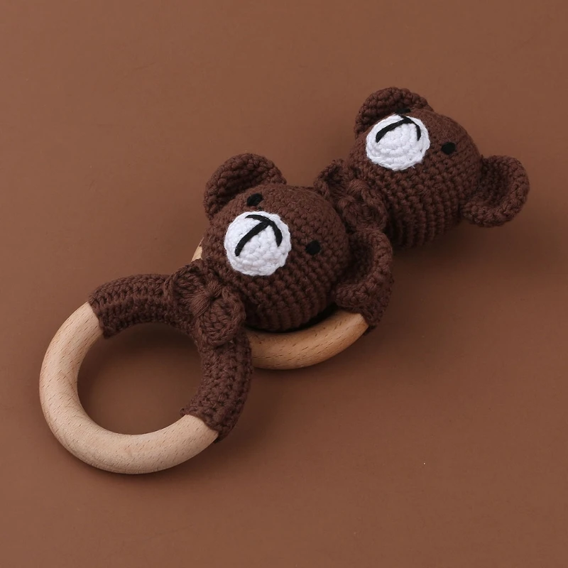

Baby Wooden Teether DIY Crochet Animal Rattle Infant Teething Nursing Soother