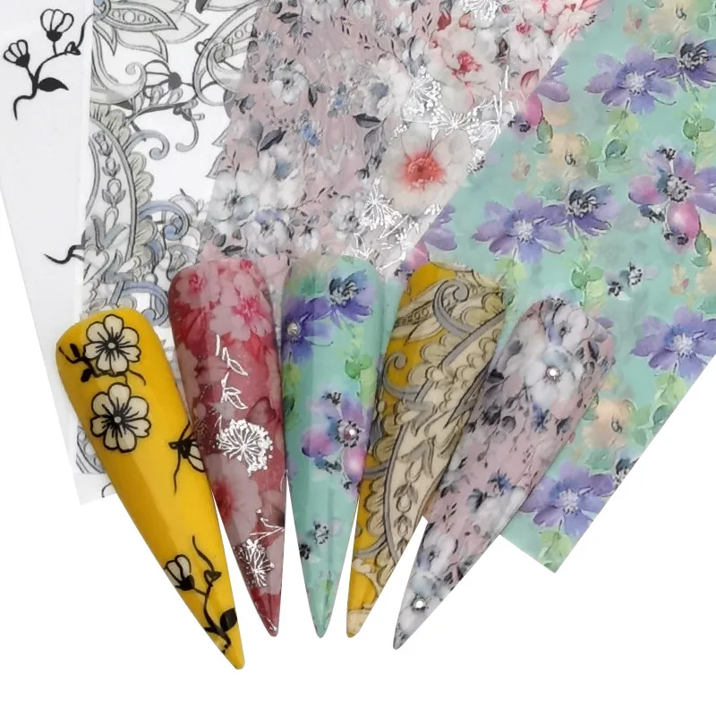 FWC 5 цветов смешанные цветы для ногтей наклейки фотографий голографический