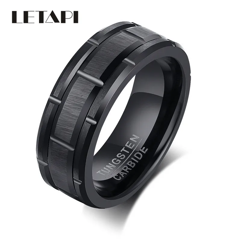 Классическое мужское обручальное кольцо LETAPI 8 мм из карбида вольфрама черного цвета с матовой