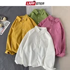 Рубашка LAPPSTER мужская с карманами, корейский стиль, модная сорочка оверсайз с длинными рукавами, размера плюс в стиле Харадзюку, разноцветная одежда, осень 2021
