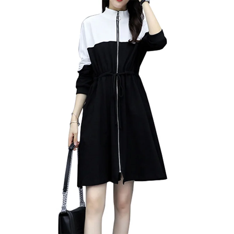 5XL большой плюс размер черный белый свитер Спортивное платье для женщин с длинным