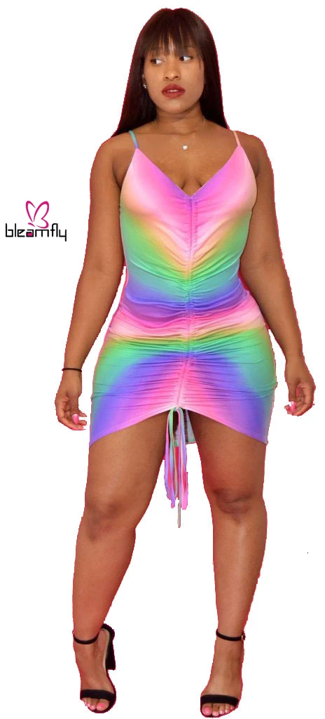 2019 женское Радужное платье на бретельках с v образным вырезом без рукавов