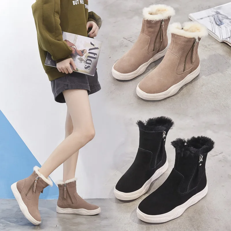 

2021 Women Boots Winter New Fashion Brand Wool Plush Snow Boots Lady Shoes Female Brand Warm Black Shoes with Fur Black Boots
