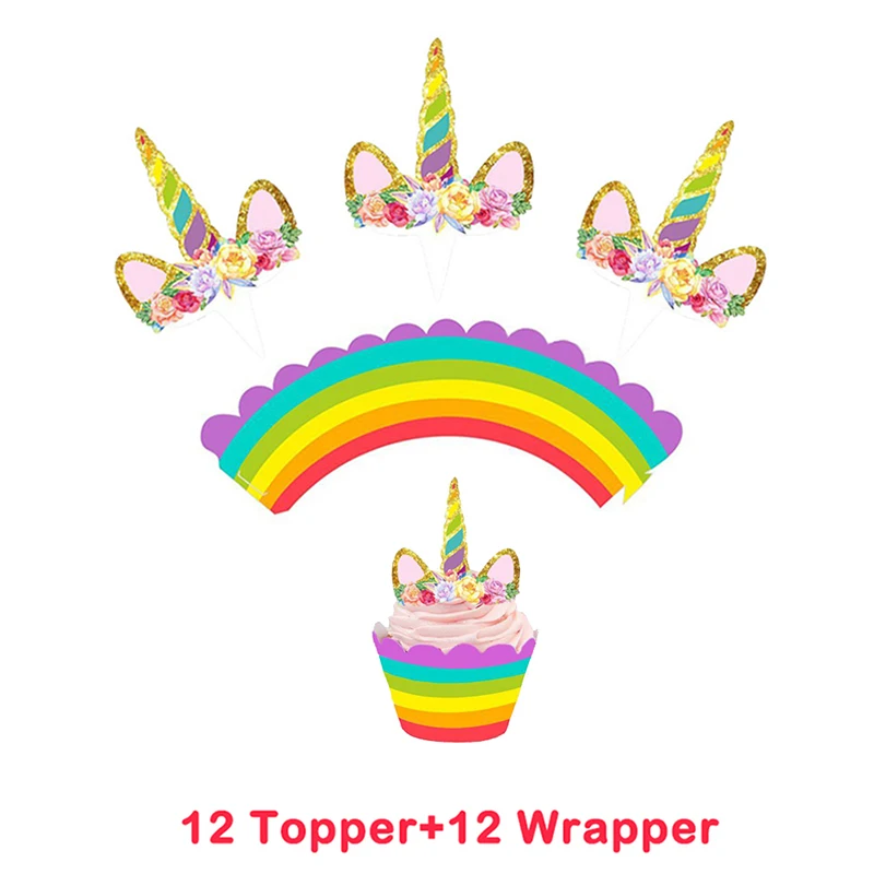 24 шт. вечерние обертки для торта с радужным единорогом украшения дня рождения