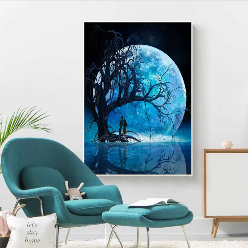 Украшение дома DIY картина маслом Краски ing по номерам на холсте Луна светильник