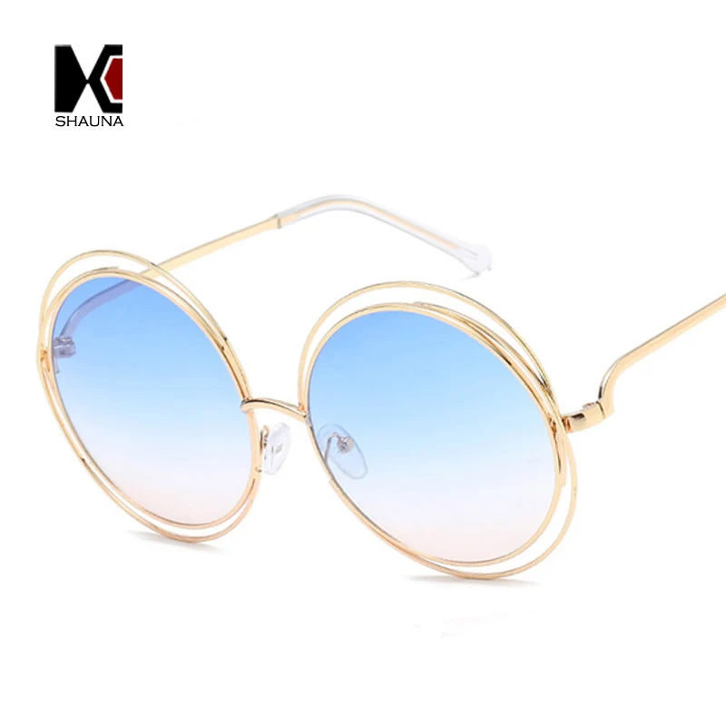 

SHAUNA Vintage Oversize Round Sunglasses Women Alloy Around Hollow Frame Brand Designer Fashion Circling Frog Sun Glasses UV400
