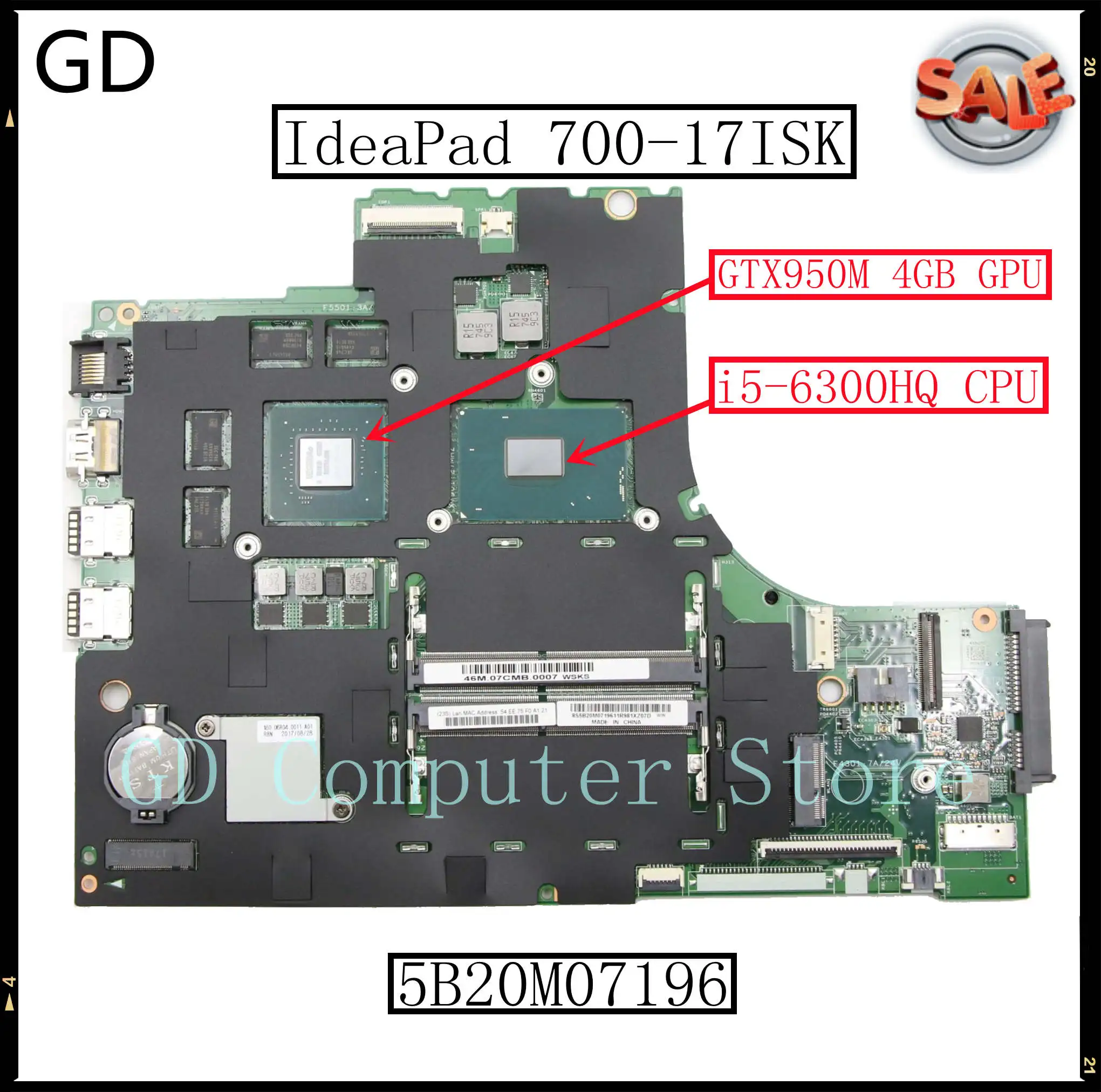 GD для Lenovo IdeaPad 700-17ISK материнская плата ноутбука 5B20M07196 со стандартным ЦП GTX950M 4 Гб GPU