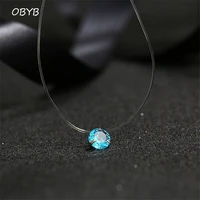 fashion silver color crystal zircon invisible pendant necklace for women transparent fishing line chain necklace collier femme