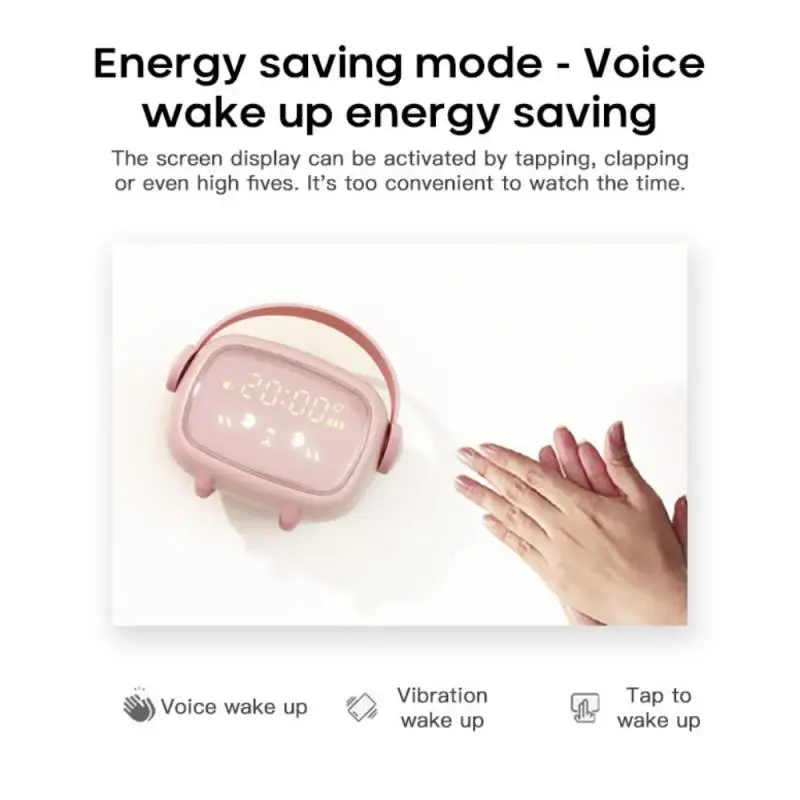 

1Pc Smart Time Alarm Clock Cute Desktop Clocks USB Charging Timing Voice Control Adjustment Night Light Digital Clock Kids Gift