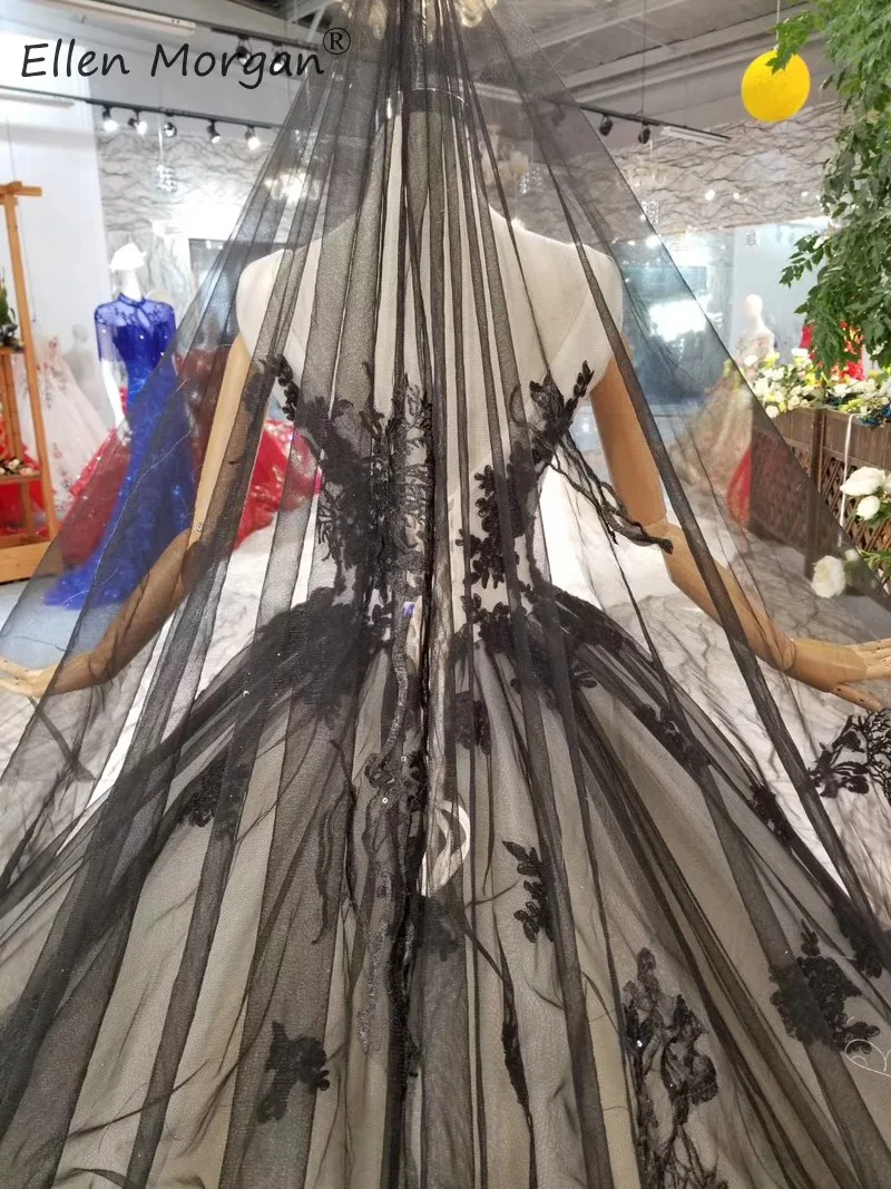 Реальные фотографии элегантные черные свадебные платья с вуалью Vestido De Novia с вырезом и аппликацией Тюль простые свадебные бальные платья