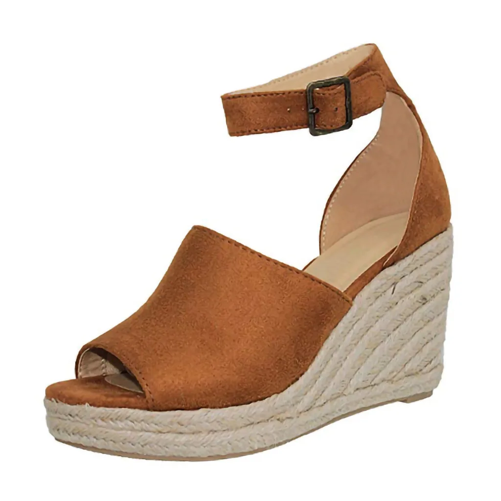 

Beige Heeled Sandals 2021 Women's Open Toe Large Size Velvet Shoes Clogs Wedge Black New Peep Fashion Big Suede Comfort Handmade