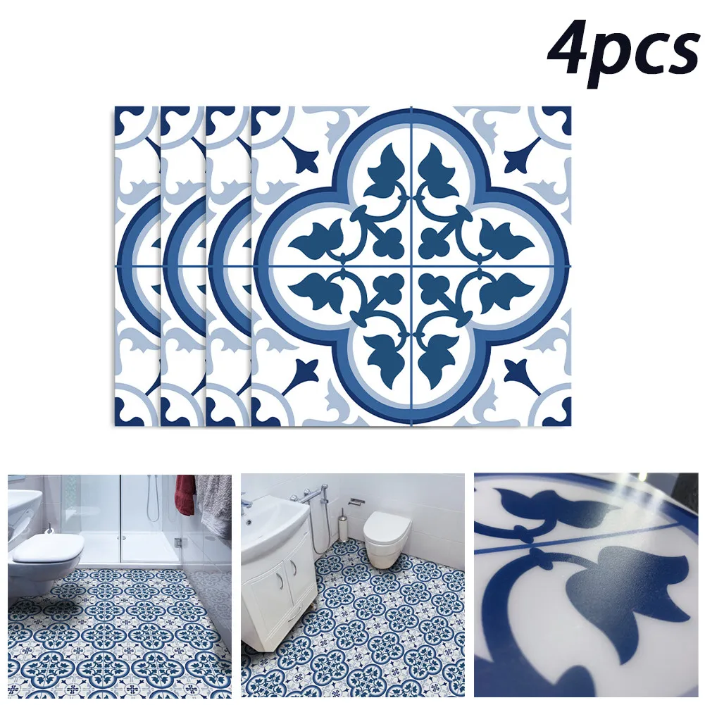

4Pcs Floor Tile Sticker 30*30CM Self Adhesive- Waterproof Non-Slip PVC Bathroom Kitchen Living Room Floor Decal Decor