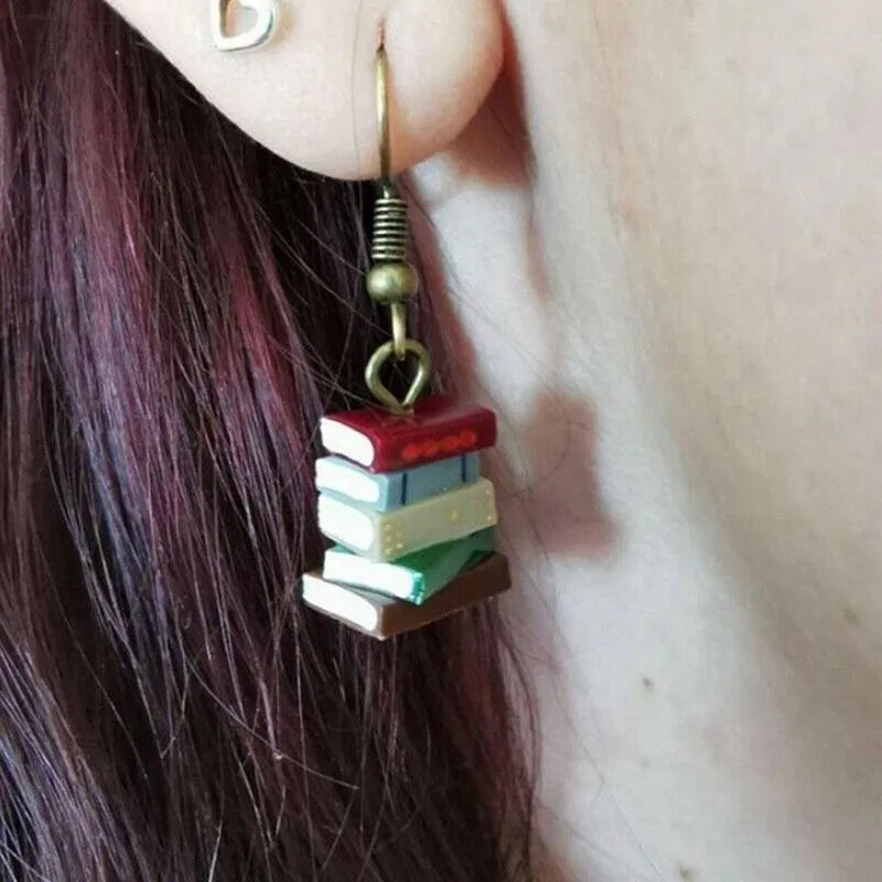 

School Retro Library Pile Of Books Earrings Multicolor Books Earrings Jewelry Holiday Anniversary Fashion Woman Fashion Jewelry